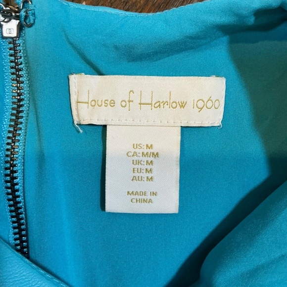 House of Harlow 1960 Faux Leather Mini Dress in Aqua Blue M Sleeveless Bodycon - Picture 6 of 10